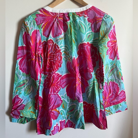 Lilly Pulitzer Embellished Tunic Floral Blouse - Pink and Blue XS Cotton - Picture 8 of 8